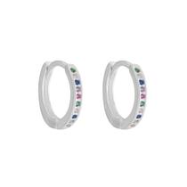 Brinco Prata 925 Argola Feminina Zircônia Colorida Cravejada