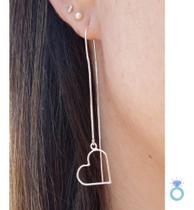 Brinco Prata 925 Corrente 7 Cm Pingente Coração Com Estilo