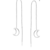 Brinco Prata 925 Corrente Palito Lua Pendurado Brinco Prata 925 Corrente Palito Lua Pendurado