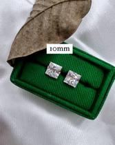 Brinco Prata 925 e Zircônia Cristal formato quadrado Tam 10mm