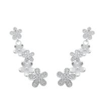 Brinco Prata 925 flor pendurada com zirconia cravejada Brinco Prata 925 flor pendurada com zirconia cravejada