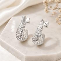 Brinco Prata 925 Gota Escamada Luxuoso Feminino - Joia Elegante e Sofisticada Brinco Prata 925 Gota Escamada Luxuoso Feminino - Joia Elegante e Sofisticada
