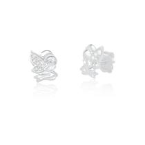 Brinco Prata 925 Infantil Fada Sentada com Zircônia Branca 8mm - Delicado Brinco Prata 925 Infantil Fada Sentada com Zircônia Branca 8mm - Delicado