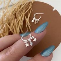 Brinco prata 925 meia argola estrelas lisas pequeno Brinco prata 925 meia argola estrelas lisas pequeno