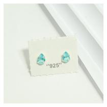 Brinco Prata 925 Pura Gota Azul Ceu 6mm