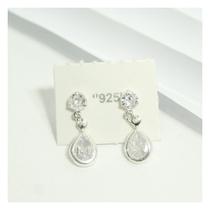 Brinco Prata 925 Pura Pendulo Gota de Cristal 29mm x 5mm Antialérgico Basico Festa