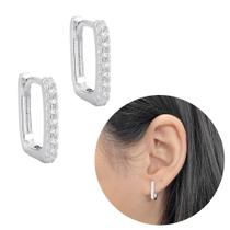 Brinco Prata 925 Quadrado Pequeno Cravejado banhado delicado