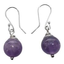 Brinco Prata Ametista Natural Redondo Dia a Dia