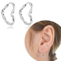 Brinco Prata Argola Coração Legitima 925 Garantia Trançada