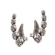 Brinco prata envelhecida ear cuff 5 flores camlia