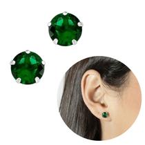 Brinco Prata Legítima Pedra Verde pequena Zircônia elegante