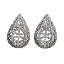 Brinco Prata Ródio Formato Gota Vada Zircônias