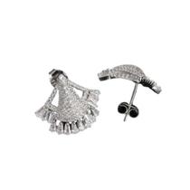 Brinco Prata Rodium Fixo Formato Triangular Zirconia