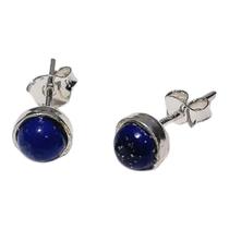 Brinco Prata Solitario Lapis Lazuli Natural Pequeno