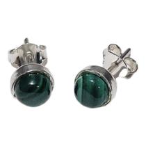 Brinco Prata Solitario Malaquita Natural Pequeno Brinco Prata Solitario Malaquita Natural Pequeno
