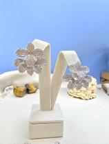 Brinco prateado de flor ear jacket - duas partes - cravejado com zirconias