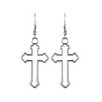 Brinco Prateado Pingente Crucifixo Cruz