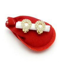 Brinco Pressão Gota Strás 17mm Folheado Ouro 18k BR517