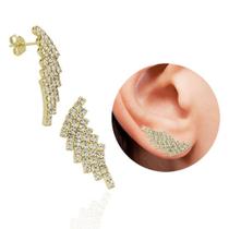 Brinco PRI Style "Asa" Folheado A Ouro 18K Antialérgico Com Pedras De Strass