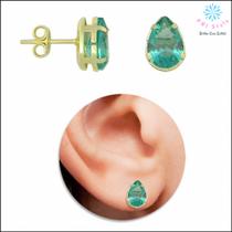 Brinco PRI Style Folheado A Ouro 18K Antialérgico Com Pedra De Vidro Lapidado Em Forma De Gota