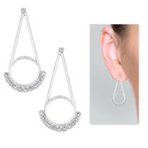 Brinco PRI Style Folheado A Prata Antialérgico Com Adereço De Fio Em Forma De Gota E Zircônias