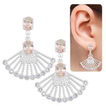 Brinco PRI Style Fundido Folheado A Prata Antialérgico Com Zircônias Ovais E Micro Zircônias