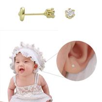 Brinco PRI Style Infantil (Ou 2º Furo) Folheado A Ouro 18K Antialérgico Com Zircônia E Tarraxa Baby