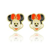 Brinco PRI Style Minnie Folheado A Ouro 18K Antialérgico Com Resina