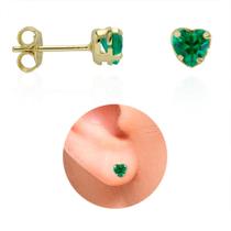 Brinco PRI Style Solitário Folheado A Ouro 18K Antialérgico Com Pedra De Vidro Lapidado De Coração