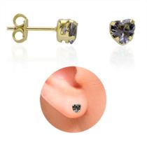Brinco PRI Style Solitário Folheado A Ouro 18K Antialérgico Com Pedra De Vidro Lapidado De Coração