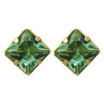 Brinco Quadrado Cristal Colorido Folheado em Ouro 18k SoftJoias