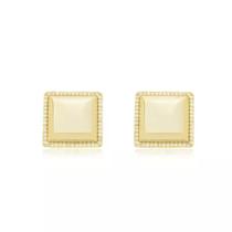 Brinco Quadrado Liso com Contorno de Zircônias Banhado Ouro 18K Brinco Quadrado Liso com Contorno de Zircônias Banhado Ouro 18K