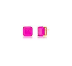 BRINCO QUADRADO TURMALINA ROSA FUSION BANHADO A OURO - 1,2 cm - 7 g