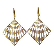 Brinco Quadrado Vazado Em Ródio Branco E Folheado A Ouro 18K