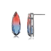 Brinco Rainbow Gota Longa Azul e Vermelho Ródio Negro