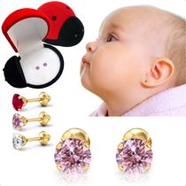 Brinco Recém-nascido Infantil Bebê Ouro 18k 2,5mm Brinco Recém-nascido Infantil Bebê Ouro 18k 2,5mm
