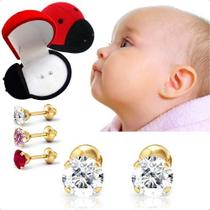 Brinco Recém-nascido Infantil Bebê Ouro 18k 2,5mm Brinco Recém-nascido Infantil Bebê Ouro 18k 2,5mm