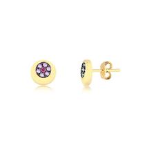 Brinco Redondo Com Círculo Cravejado Em Zircônias Multicolor Dourada