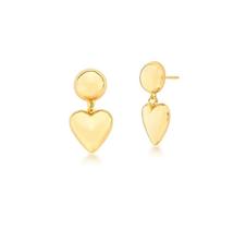 Brinco Redondo com Pêndulo de Coração Liso Banhado a Ouro - 3 cm x 1,5 cm