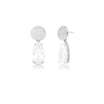 Brinco Redondo com Pêndulo de Cristal Gota Banhado a Ródio Branco - VIDIÈ