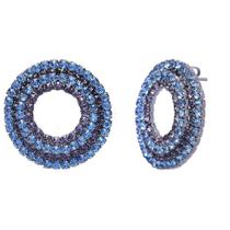 Brinco Redondo De 2 Partes Com Cristais Azul Folheado A Grafite