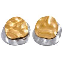 Brinco Redondo Martelado Amassado Dourado Banhado Ouro 18k