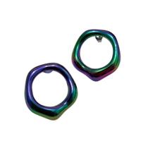 Brinco Redondo Orgânico Roxo Boreal com Base em Aço Inox