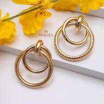 Brinco Redondo Trançado Duplo Folheado a ouro semijoia