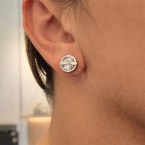 Brinco redondo zircônia branca haste em aço