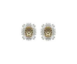 Brinco Retangular Baguetado com Pedra Central Topázio Imperial - Joia Elegante Brinco Retangular Baguetado com Pedra Central Topázio Imperial - Joia Elegante