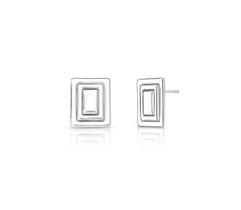 Brinco Retangular com Frisões Banhado a Ródio Branco - Joia Elegante Brinco Retangular com Frisões Banhado a Ródio Branco - Joia Elegante