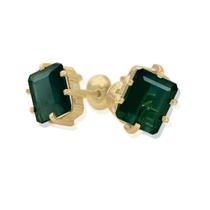 Brinco Retangular com Turmalina Verde em Ouro 18k
