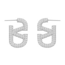 Brinco Retangular com V Micro Zircônia Cristal Banhado a Prata Brinco Retangular com V Micro Zircônia Cristal Banhado a Prata