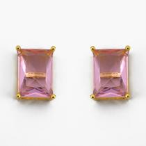 Brinco Retangular Com Zircônia Banhado a Ouro 18K